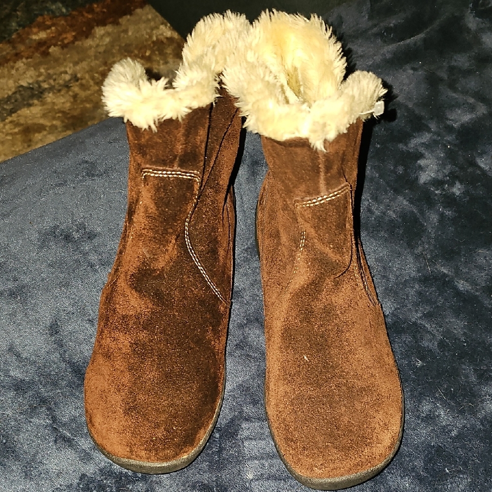 NATURALIZER N5 COMFORT Videena Brown Suede Faux Fur Lined Ankle Boots Size 7.5 W